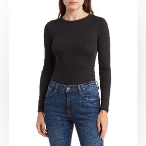 Elodie Ribbed Black Long Sleeve Bodysuit